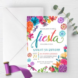 BEWERKBARE Uitnodiging, Fiesta Mexicaanse Bloemen Verjaardagsuitnodiging, Fiesta Party, Fiesta Verjaardag, Afdrukbaar, Sjabloon, Corjl