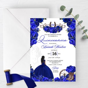 EDITABLE Invitation, Royal Blue Western Ranchero Quinceanera Invitation, Fiesta, Birthday, Mis Quince, Printable, Template, Corjl