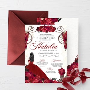 Red Roses Quinceanera Invitation: Western Cowboy Boots, Charra (Editable Template)