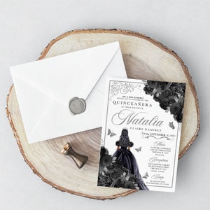 EDITABLE Invitation, Elegant Black and Silver Quinceanera Invitation, Birthday Invite, Mis Quince, Printable, Template, Corjl