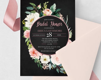 Peach Floral Bridal Shower Invitation: Editable Template (Corjl) Digital