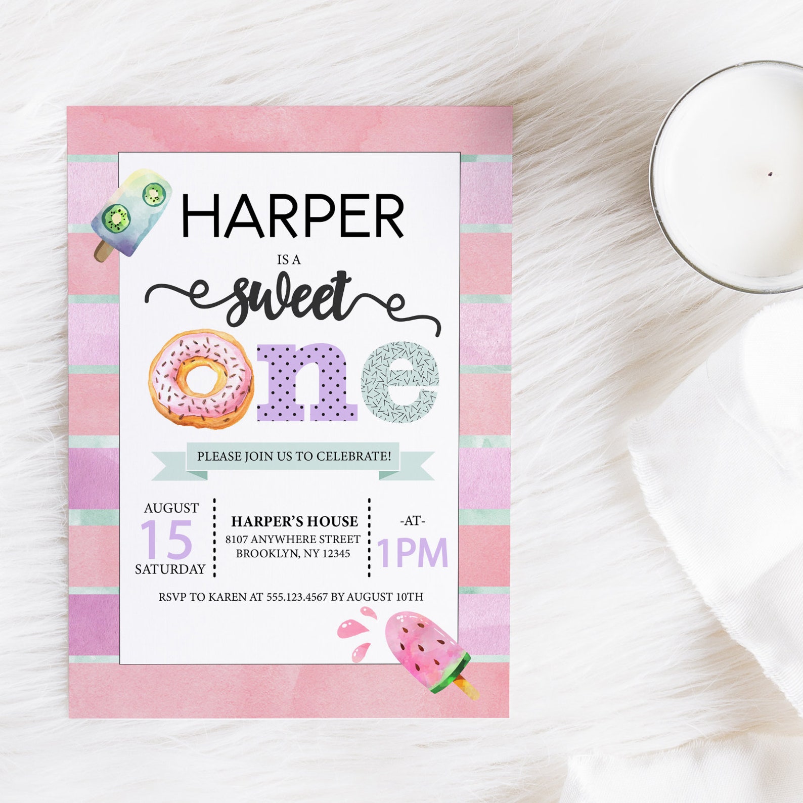 EDITABLE Invitation Sweet One Birthday Invitation Birthday Etsy
