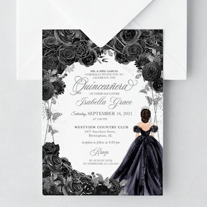 EDITABLE Invitation, Elegant Black and Silver Quinceanera Invitation, Birthday Invite, Mis Quince, Printable, Template, Corjl