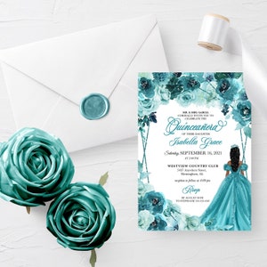 EDITABLE Invitation, Elegant Teal Turquoise Quinceanera Invitation, Birthday Invite, Mis Quince, Printable, Template, Corjl