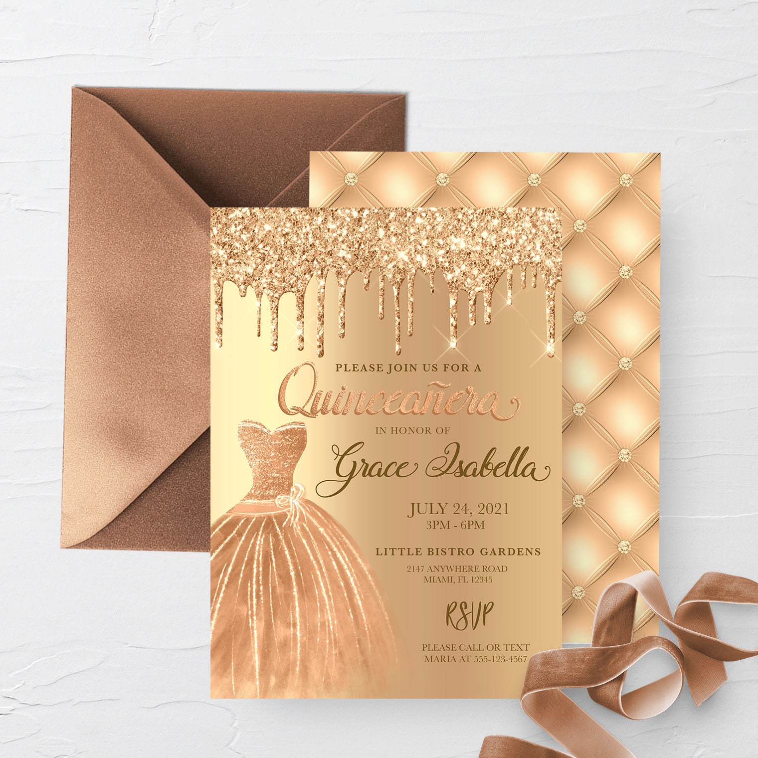 Customizable Gold Glittery Bridal Shower and Quinceanera Invitations L –  Amazepaperie