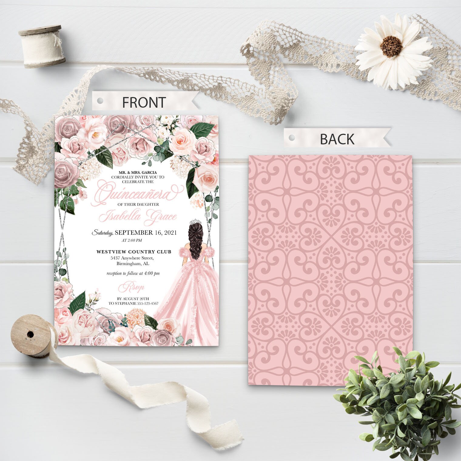 EDITABLE Invitation Elegant Blush Pink and Silver Floral - Etsy