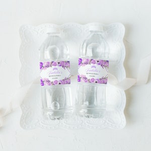 EDITABLE Labels, Elegant Lilac Purple Floral Quinceanera Water Bottle Label, Mis Quince, Printable, Template, Corjl