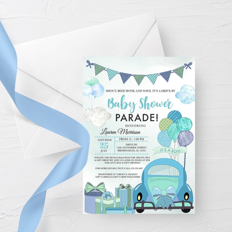EDITABLE Invitation Drive by Baby Shower Invitation Baby Etsy