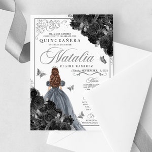 EDITABLE Invitation, Elegant Black and Silver Quinceanera Invitation, Birthday Invite, Mis Quince, Printable, Template, Corjl