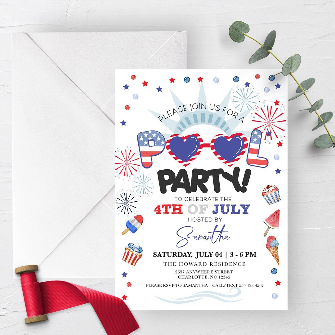 EDITABLE Invitation, 4th of July Pool Party Invitation, Pool Party