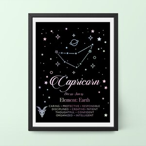 Holographic Foil Capricorn Zodiac Print: Constellation Art