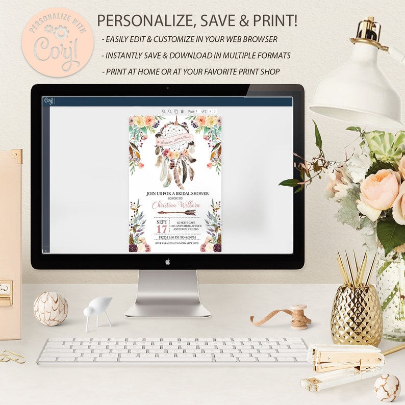 Dreamcatcher Bridal Shower Invite Corjl Printable Bridal Shower Invitation Template Boho Bridal Shower Invitation EDITABLE Invitation