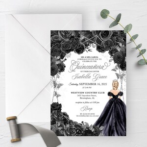 EDITABLE Invitation, Elegant Black and Silver Quinceanera Invitation, Birthday Invite, Mis Quince, Printable, Template, Corjl
