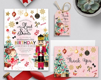 Land of Sweets Nutcracker Birthday Invitation Bundle (Editable Template)