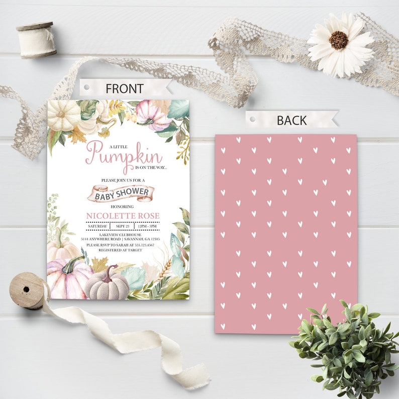 Fall Pumpkin Baby Shower Invitation Bundle Printable Baby Shower Invitation Template Corjl EDITABLE Invitation Autumn Baby Girl