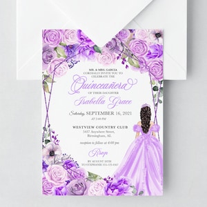 EDITABLE Invitation, Elegant Lilac Purple Floral Quinceanera Invitation, Birthday Invite, Mis Quince, Printable, Template, Corjl