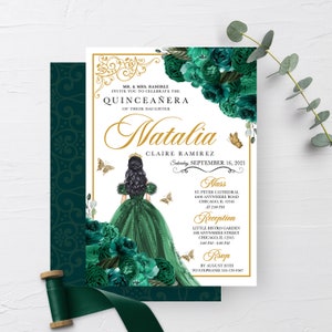 EDITABLE Invitation, Emerald Green Floral Quinceanera Invitation, Birthday Invite, Mis Quince, Printable, Template, Corjl
