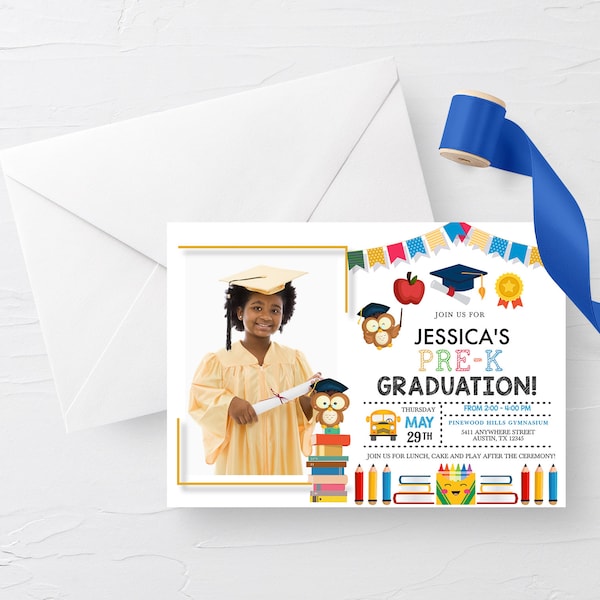 EDITABLE Invitation, Pre-K Graduation Photo Invitation, Graduation Announcement, Graduation Party, Printable Invitation, Grad, Corjl