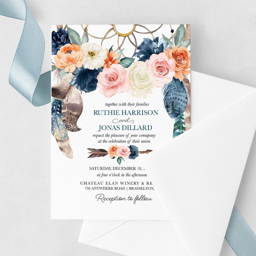 EDITABLE Invitation Boho Dreamcatcher Wedding Invitation Etsy