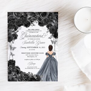 EDITABLE Invitation, Elegant Black and Silver Quinceanera Invitation, Birthday Invite, Mis Quince, Printable, Template, Corjl