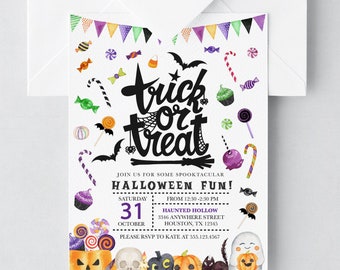 EDITABLE Invitation, Trick or Treat Halloween Invitation, Halloween Invite, Printable Invitation, Costume Party Template, Corjl