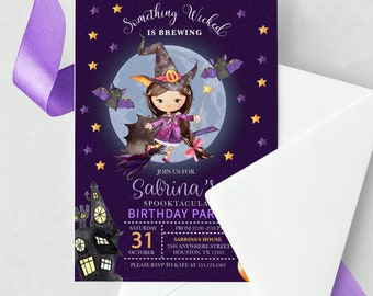 Little Witch Halloween Birthday Invitation: Editable Costume Party Template (Corjl)