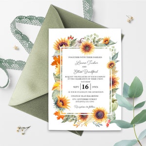 EDITABLE Invitation, Sunflower Wedding Invitation, Fall Wedding Invite, Wedding Invite, Printable Wedding Invitation, Corjl