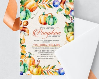 Fall Pumpkin Twin Baby Shower Invitation: Editable Template