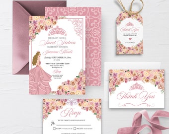 Zestaw zaproszeń na szesnaste urodziny Peach Floral (szablon do edycji)
