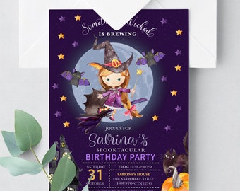 Little Witch Birthday Invitation: Halloween Costume Party (Editable Template) Digital
