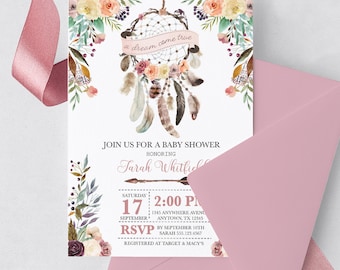 Boho Dreamcatcher Baby Shower Invitation Template (Editable)