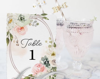 EDITABLE Template, Peach Floral Wedding Table Number, Wedding, Table Sign, Table Number, Template, Watercolor Florals, Printable,  Corjl