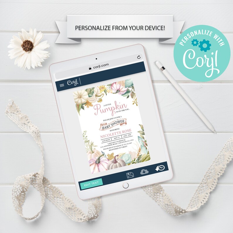 Fall Pumpkin Baby Shower Invitation Bundle Printable Baby Shower Invitation Template Corjl EDITABLE Invitation Autumn Baby Girl