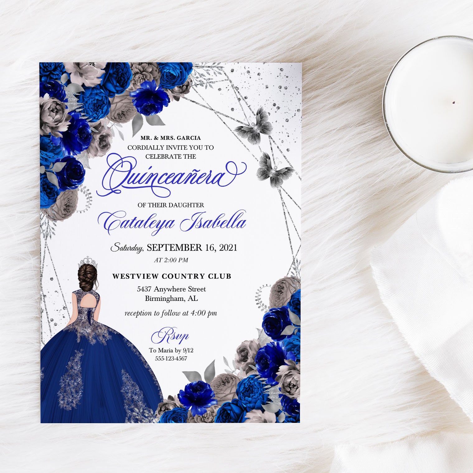 Royal Blue Quinceanera Invitations