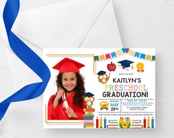 EDITABLE Invitation, Preschool Graduation Invitation, Graduation Announcement, Photo Card, Graduation Party, Printable Invitation, Corjl