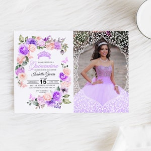 EDITABLE Invitation, Elegant Pink & Purple Floral Quinceanera Invitation, Birthday Invite, Mis Quince, Printable, Template, Corjl