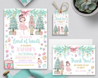 Land of Sweets Nutcracker Birthday Invitation Bundle (Editable Template)