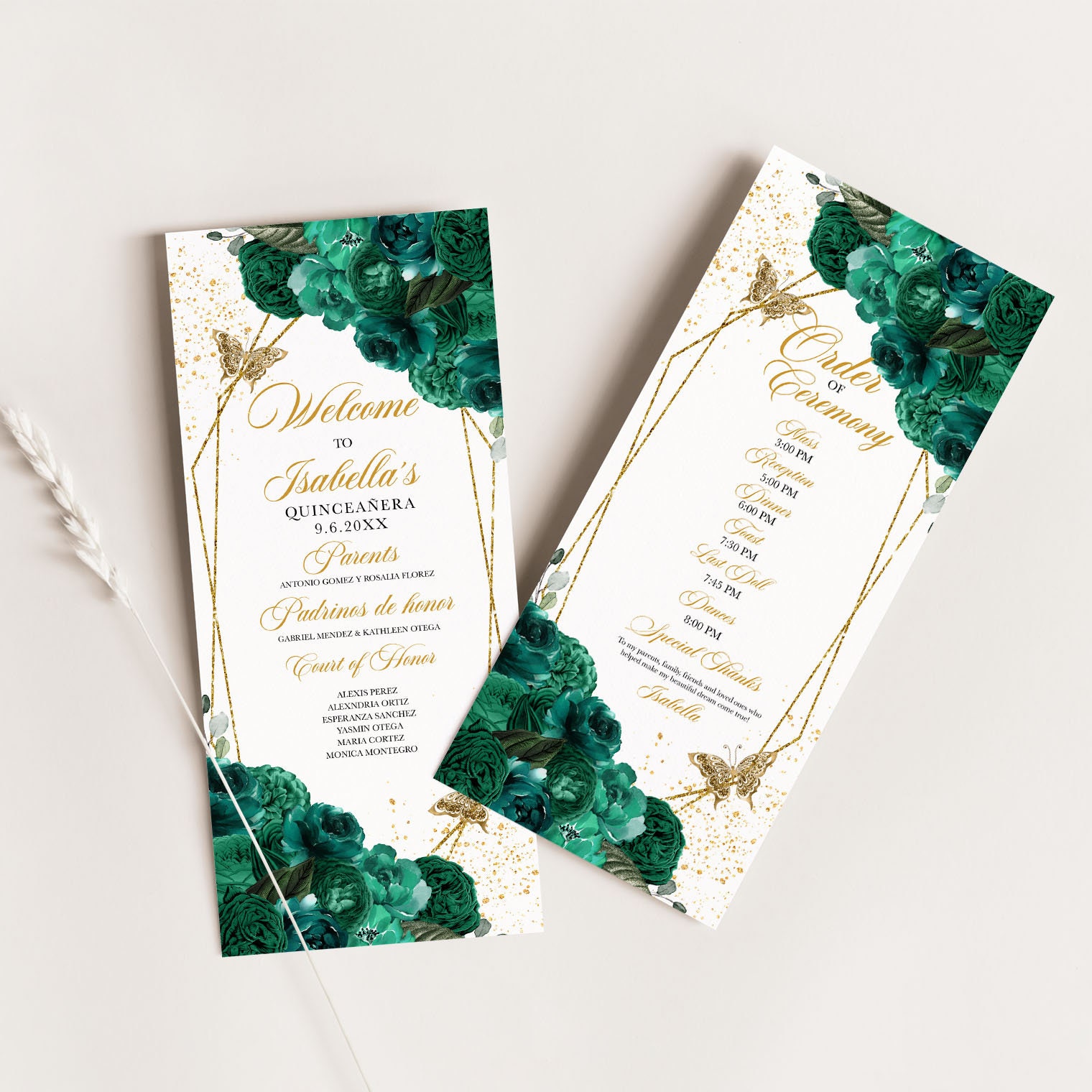 EDITABLE Program Template Elegant Emerald Green Floral - Etsy