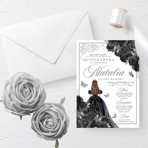 EDITABLE Invitation, Elegant Black and Silver Quinceanera Invitation, Birthday Invite, Mis Quince, Printable, Template, Corjl
