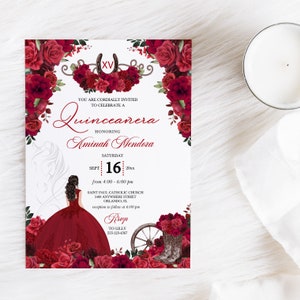 Red Roses Quinceanera Invitation: Western Cowboy Boots, Charra (Editable Template)