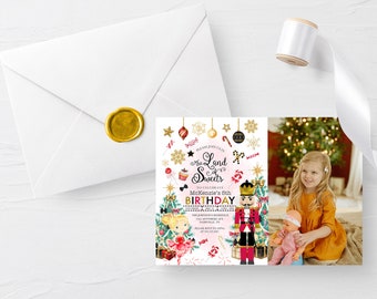 Land of Sweets Nutcracker Birthday Photo Invitation (Editable Template)