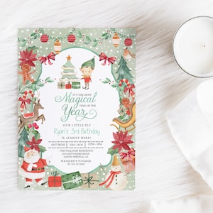 EDITABLE Invitation, Christmas Elf Birthday Invitation, Christmas Birthday Party, Christmas Invite, Printable, Template, Corjl
