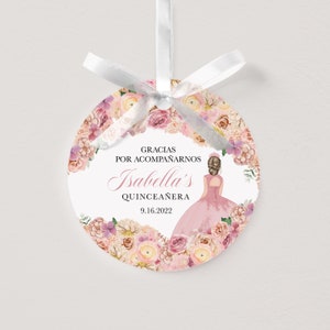 EDITABLE Favor Tag Label, Elegant Peach Blush Floral Quinceanera Favor Tag, Label, Thank You, Mis Quince, Printable, Template, Corjl