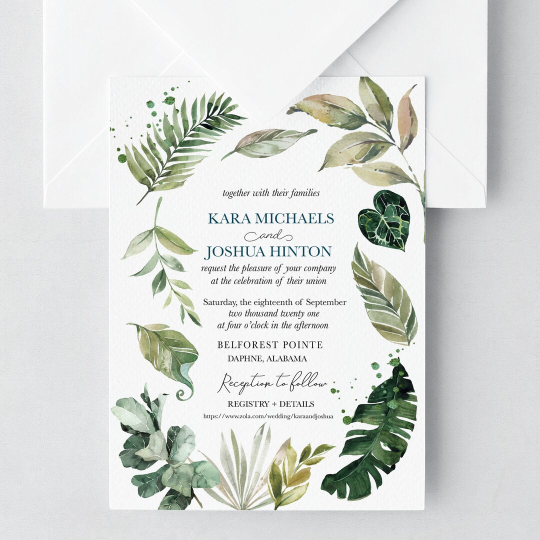 EDITABLE Invitation, Elegant Greenery Botanical Leaf Wedding Invitation ...
