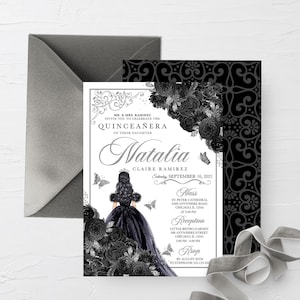 EDITABLE Invitation, Elegant Black and Silver Quinceanera Invitation, Birthday Invite, Mis Quince, Printable, Template, Corjl