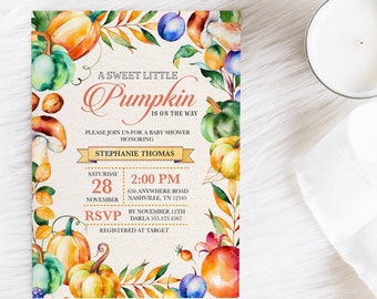 EDITABLE Invitation, Fall Pumpkin Baby Shower Invitation, Fall Baby Shower, Pumpkin Invite, Printable, Template, Corjl