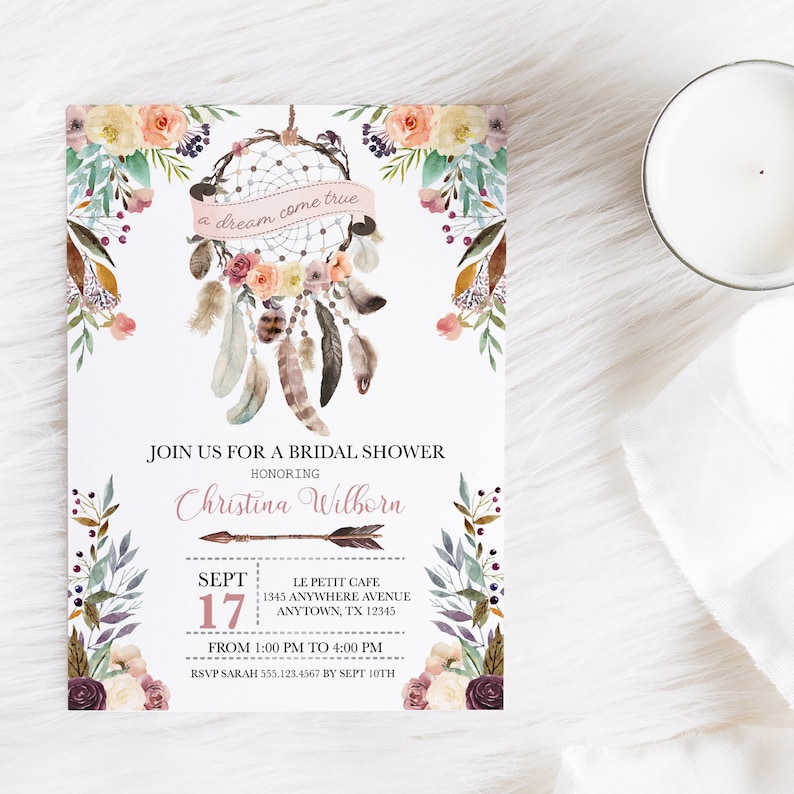 Dreamcatcher Bridal Shower Invite Corjl Printable Bridal Shower Invitation Template Boho Bridal Shower Invitation EDITABLE Invitation