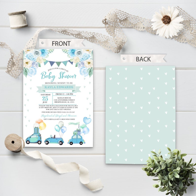 EDITABLE Invitation Drive by Baby Shower Invitation Baby Etsy