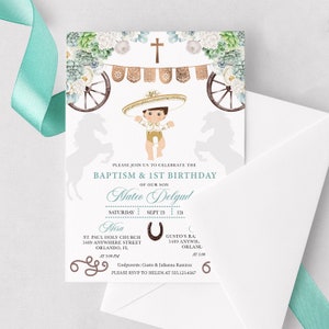 EDITABLE Invitation, Cacti & Succulent Charro Baptism Birthday Invitation, Mexican, Fiesta, Bautizo, Printable, Template, Corjl