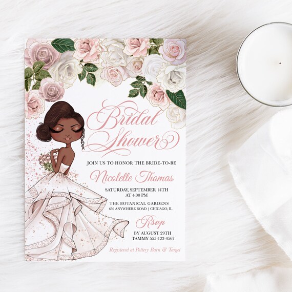 Rose Gold Floral Bridal Shower Invitation: Glam Girl Dress (editable,  Printable) - Etsy